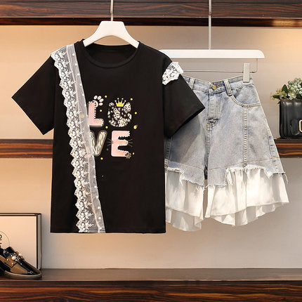 Cute lace T-shirt shorts set YV43908