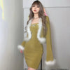 Bowknot Tube Top Dress + Furry Jacket yv30447