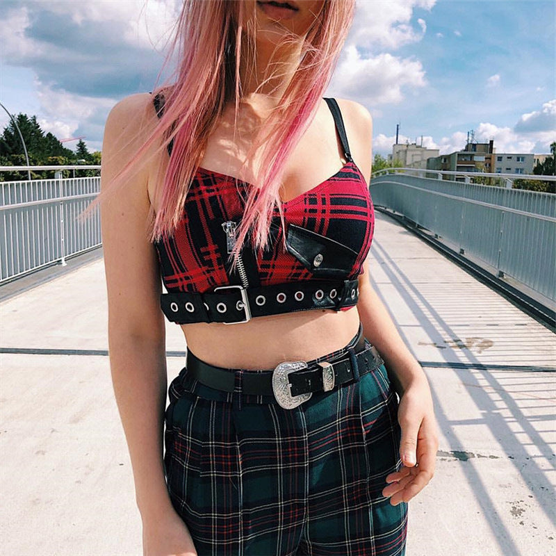 Red and black check sling vest YV43663