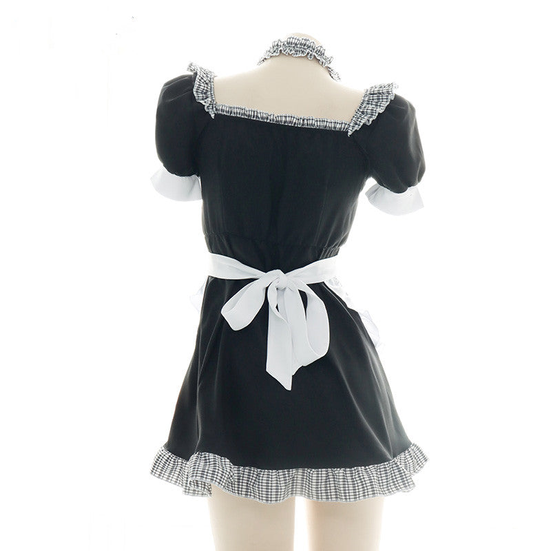 Plaid love heart hollow maid outfit YV44545