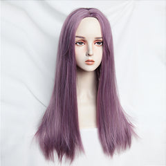 Purple mid-point long straight wig yv30198