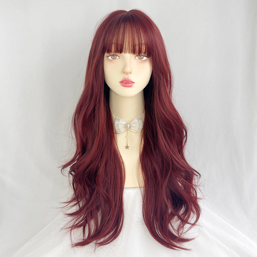 Retro red long curly wig yv31112