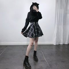 Black and white plaid woolen skirt yv42866