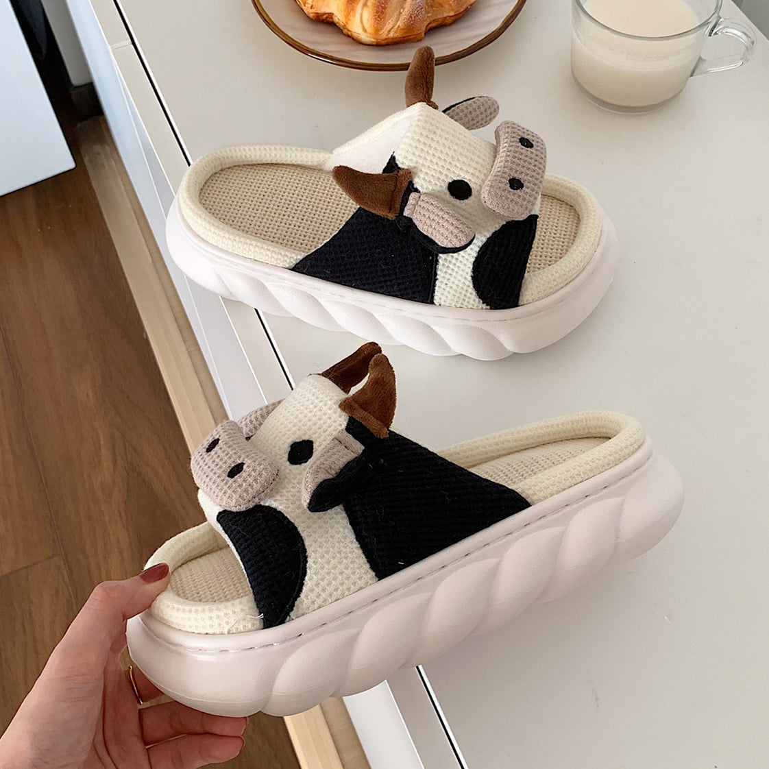 Cute cow linen slippers yv31057