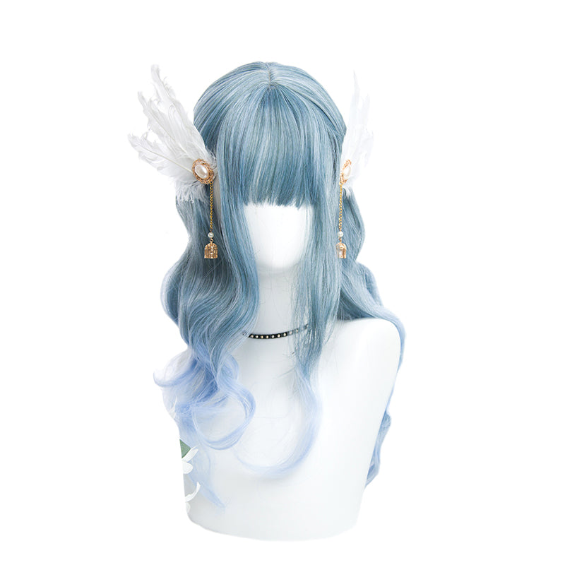 Water blue gradient long curly hair wig YV42509