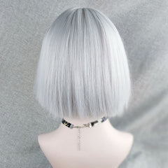 Silver white natural fluffy short straight hair YV42697