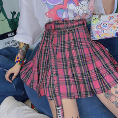 Love belt plaid pleated skirt yv30355