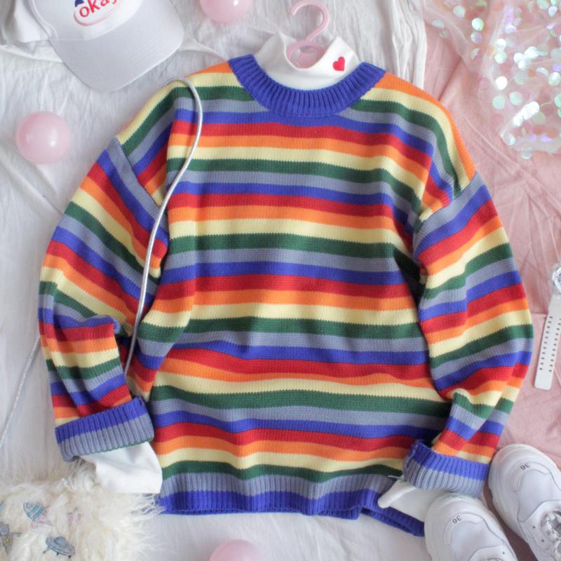Rainbow Stripe Knit Sweater YV40850