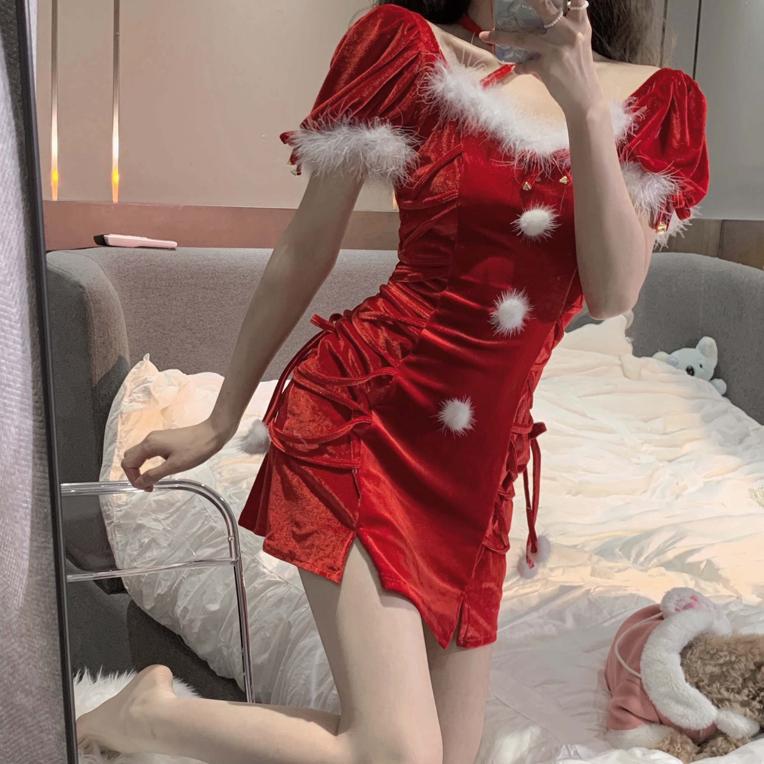 Cute sexy Christmas strappy dress yv31302