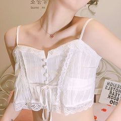 Cute lace top + shorts pajamas two-piece yv42214