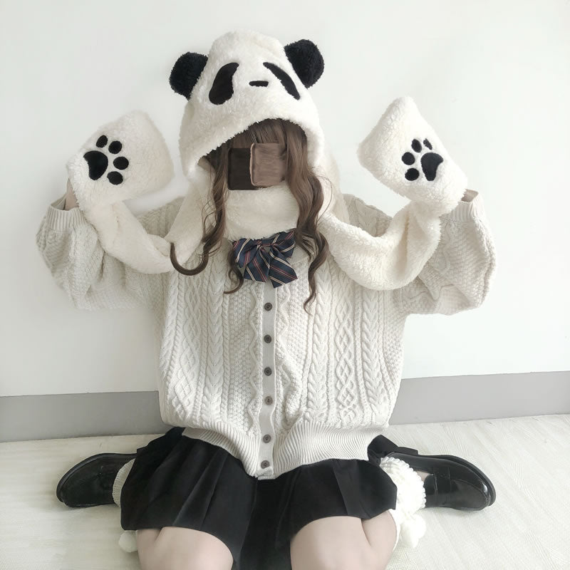 Cute bear hooded scarf YV43565 main image 1