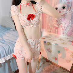 Cute bow strawberry pajamas suit yv30877
