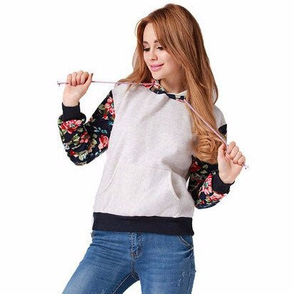 Women's Thick Warm Floral Printed Hoodies Sweater Pullover YV16078