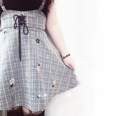Review for  Fashion  flower plaid braces skirt + knitted two-piece set  YV7053