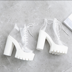 White transparent thick heel boots YV40205