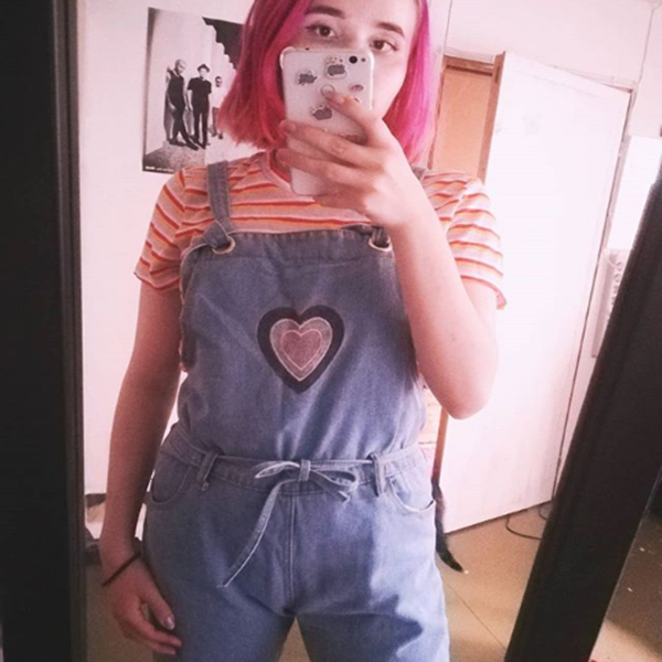 Review For Cute Heart Embroidery Overall Jeans YV2417