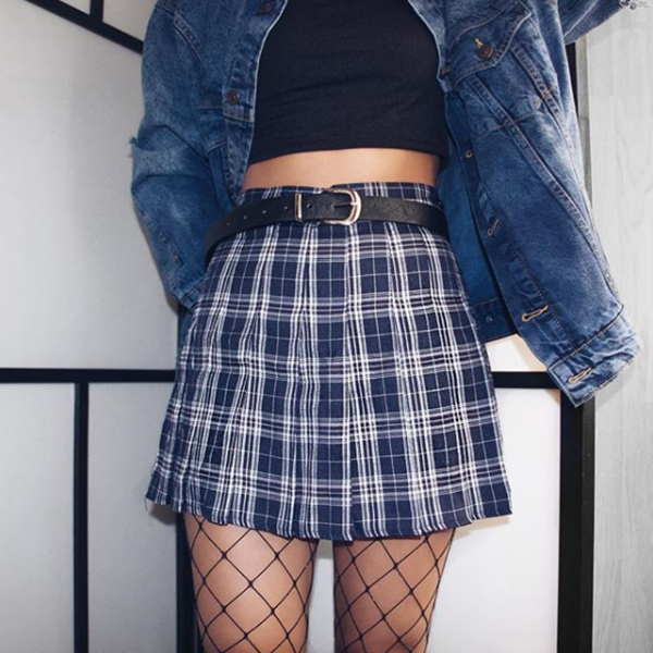 High-waisted plaid pleated skirt YV2319