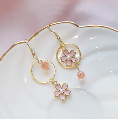 Cute Pink Cherry Blossom Asymmetrical Earrings YV40440
