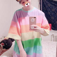 Review For Rainbow Stripes Long T-Shirt YV40223