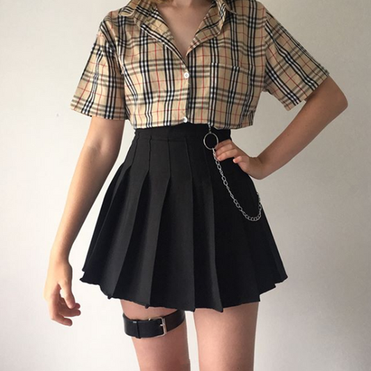 Plaid shirt + high waist skirt YV40347
