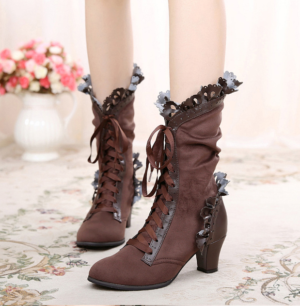 Lolita Vintage Butterfly Bowknot Lace Boots