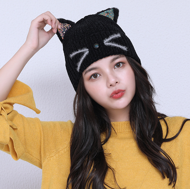 thumbnail image 2 of BIBITIME Cat Ears Knit Hat With Pom Pom - Cute Winter Beanie For Boys & Girls 2 of 9