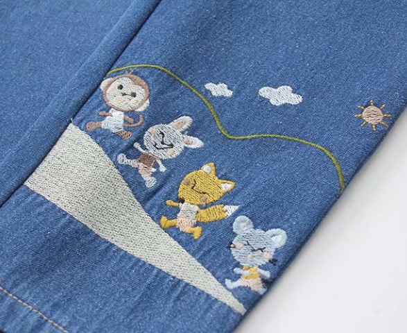 Cartoon animal embroidery and velvet jeans YV40853