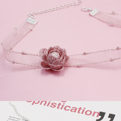 Pink flower yarn necklace YV40878
