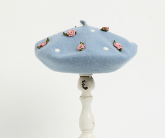 Cute pink velvet floral beret hat YV40046