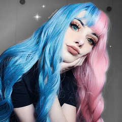 Review For  Half Blue Half Powder Big Wave Wig YV40408 main image 0