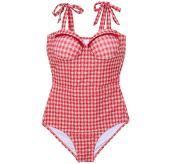 Cute red plaid one-piece swimsuit yv42031