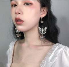 Butterfly long silver earrings yv42084