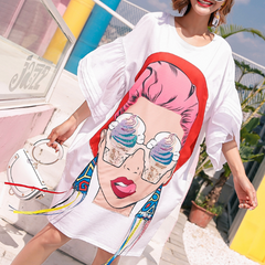 Cartoon sequins loose long T-shirt yv42276