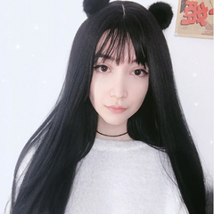 Black long straight wig yv42043