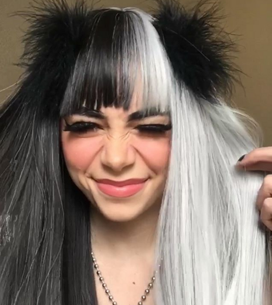 Review for  Punk half black half white long wig YV40711