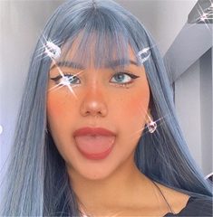 Lolita blue gray long straight wig yv42087