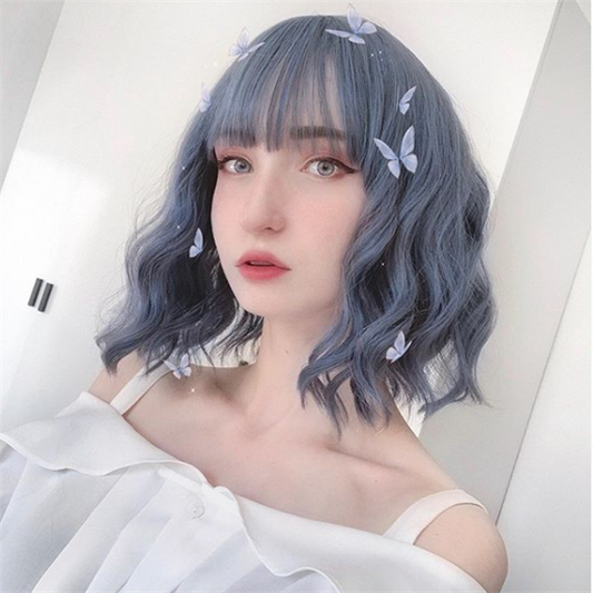 Blue gray long roll wig YV41026