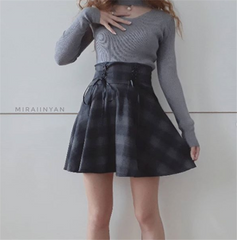 Gray plaid skirt YV41106