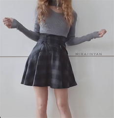 Gray plaid skirt YV41106