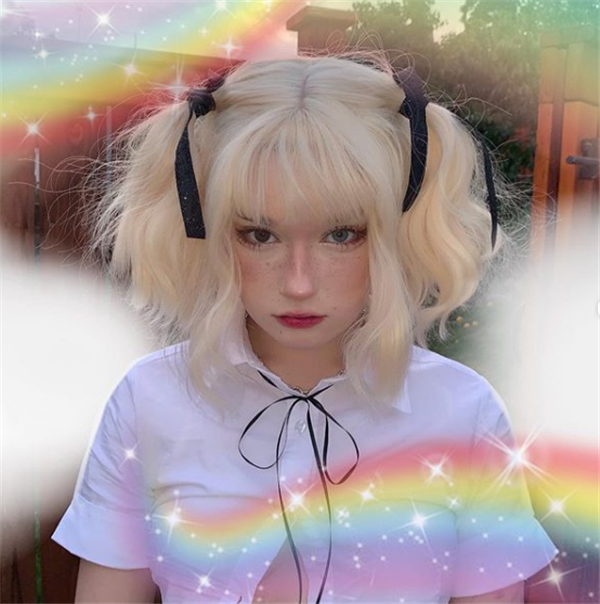 White with rainbow sales bangs