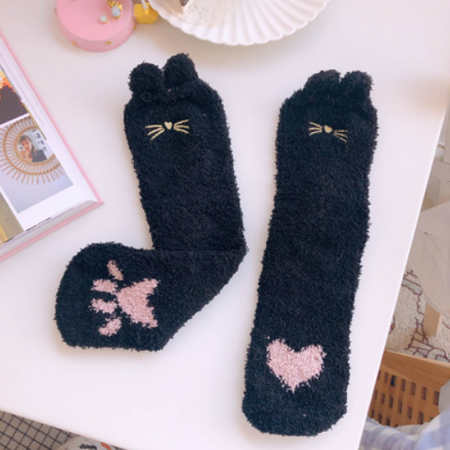 Cute cat paw coral fleece socks yv42726