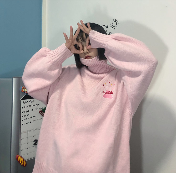 Cute turtleneck pink sweater yv42751