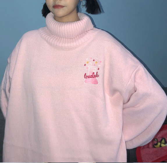 Cute turtleneck pink sweater yv42751