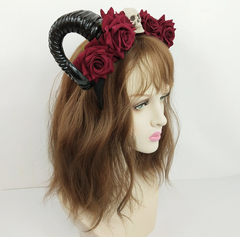 Rose flower skull horn headband yv42861