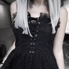 Black lace strap dress yv42909