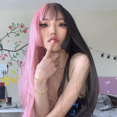 Lolita half black half pink wig yv42195