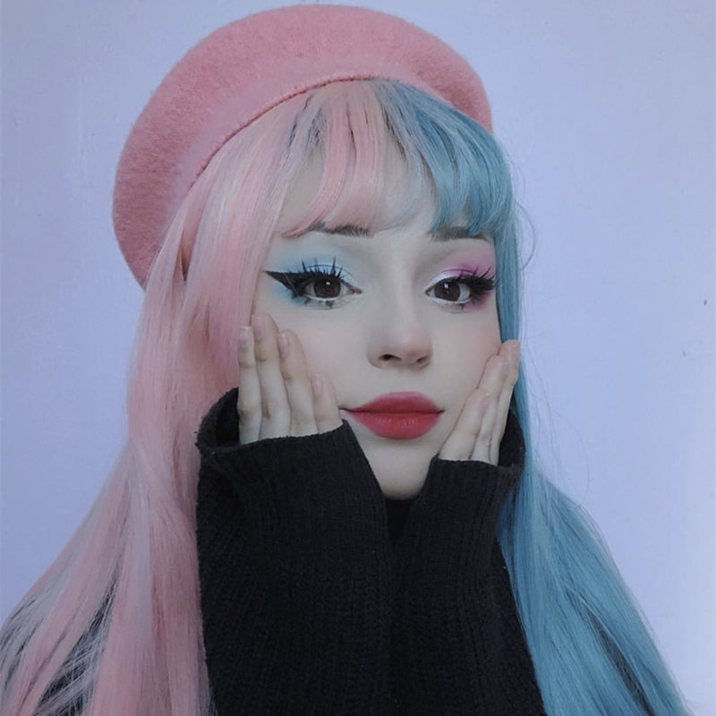 Review For Half Blue Half Pink Big Wave Wig YV40408