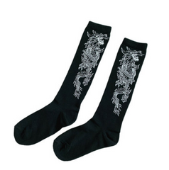 Punk embroidered dragon calf socks yv30171