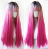 Rose red gradient long straight wig yv30199