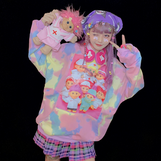 Harajuku tie-dye cartoon print hoodie yv30272